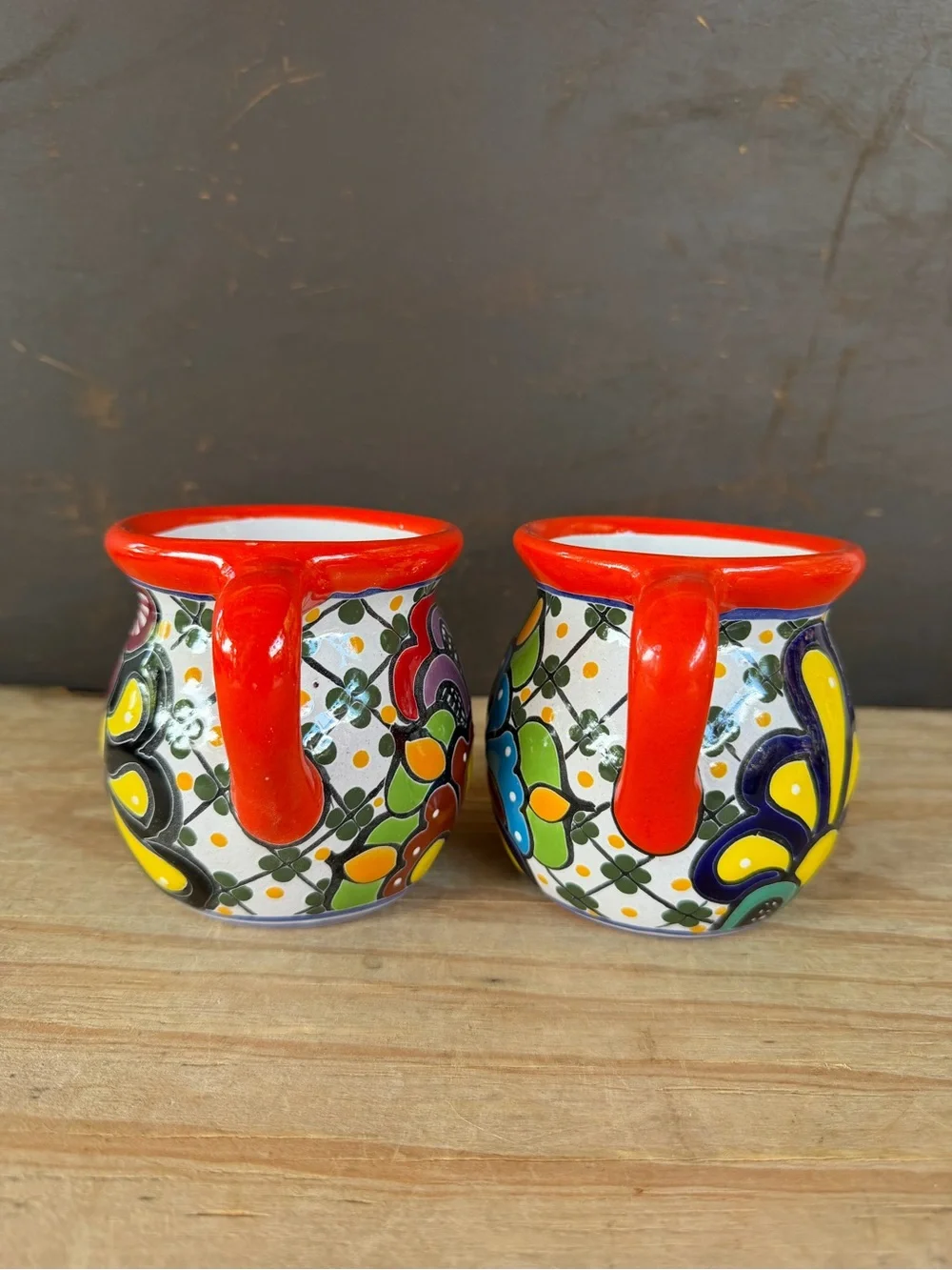 Hand-Painted Talavera-Style Coffee Mugs in Bright Multicolor